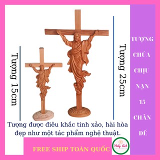 Tượng Chúa Phục Sinh cao 15cm, bằng gỗ {holyart}. Thánh giá + đế cao 30cm. Tượng Chúa khải hoàn