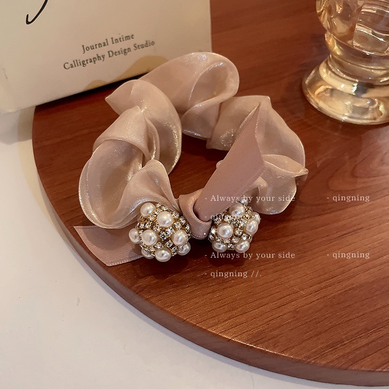 Dây Cột Tóc Vải Đính Hạt Ngọc Trai Thời Trang Dành Cho Nữ