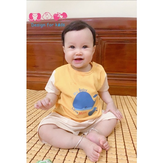 Bộ quần áo cộc tay vải cotton 100% cho bé trai và bé gái