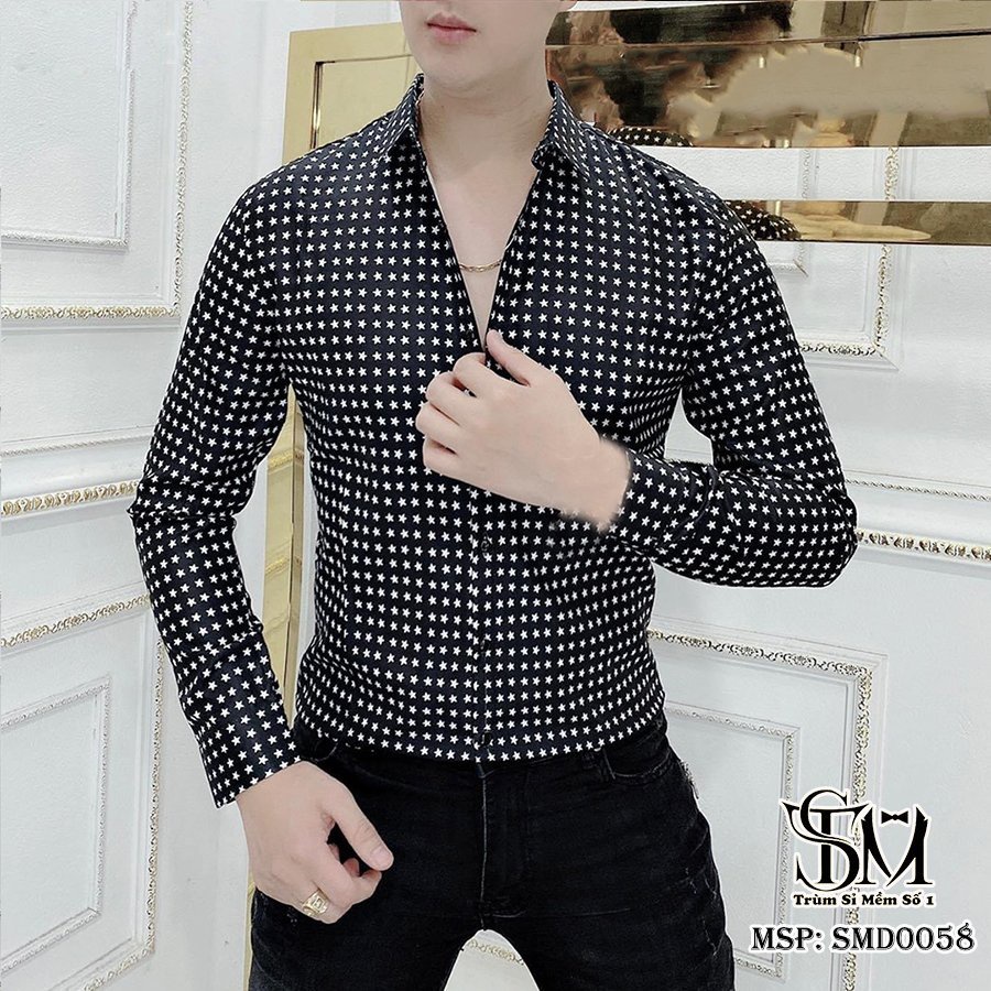 Áo sơ mi nam dài tay họa sao xu hướng thời trang HALLA áo sơ mi dài tay kiểu công sở hàn quốc đẹp