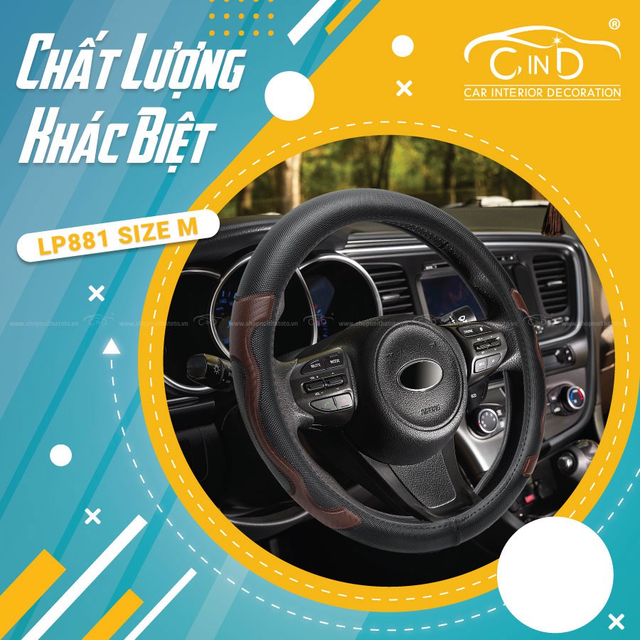 Bọc Vô Lăng CIND LP881 Size M Màu Đen Nâu Nhập Khẩu Chính Hãng