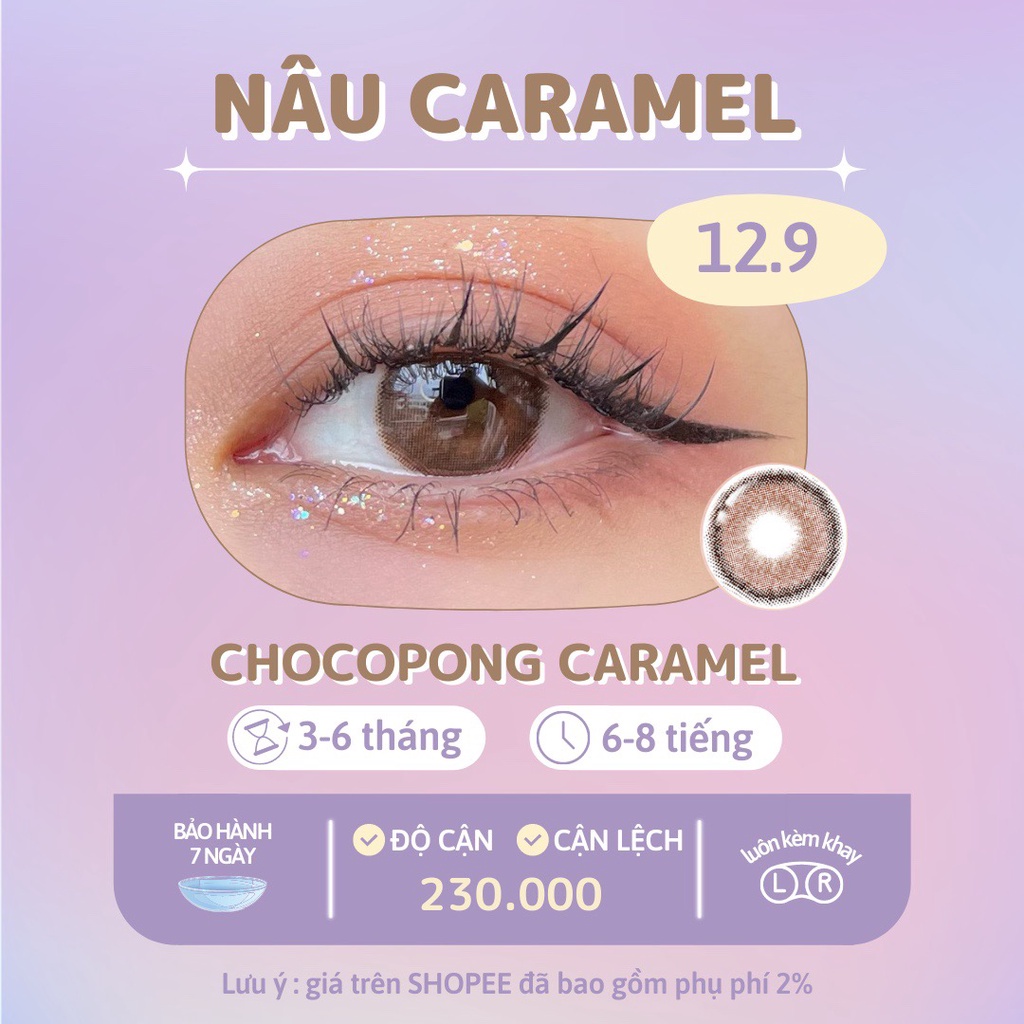 Lens nâng tông mắt nâu caramel tự nhiên Chocopong Caramel Choco - Made in Korea | Hạn sử dụng 3-6 tháng | Lens cận