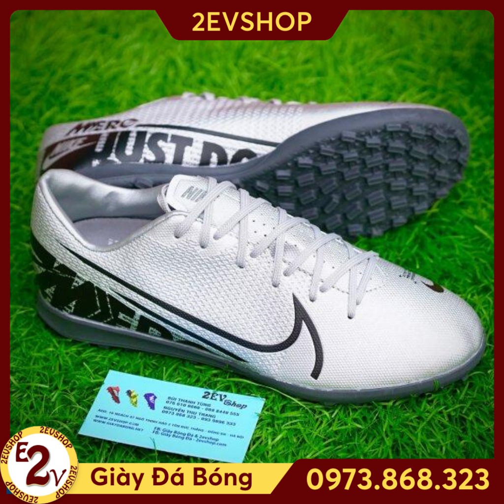 Giày Đá Bóng Sân Cỏ Nhân Tạo 𝗧𝗙 𝗠𝗲𝗿𝗰𝘂𝗿𝗶𝗮𝗹 𝟭𝟯 Bạc Đen Khâu Đế Bền Đẹp " ˇ ' : : :
