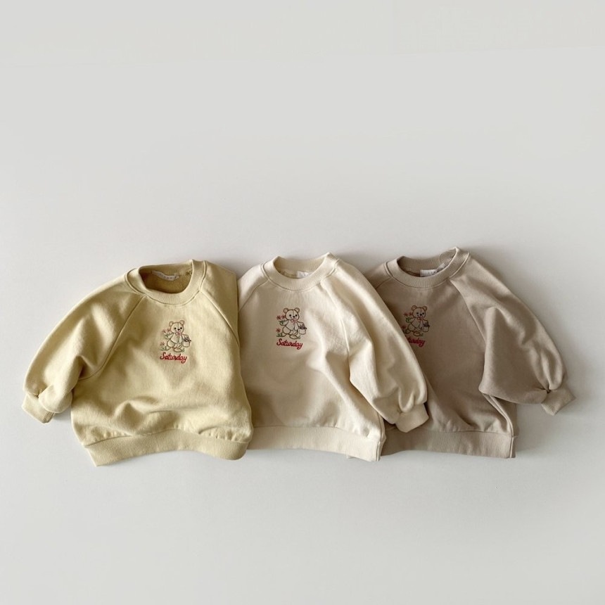 Áo sweater thêu hình gấu hoạt hình phong cách Hàn Quốc cho bé