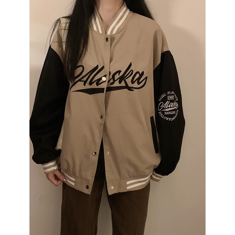 Áo varsity jacket 2022, áo khoác bomber nữ màu nâu, hồng chất nỉ đẹp thời trang unisex quảng châu ulzzang