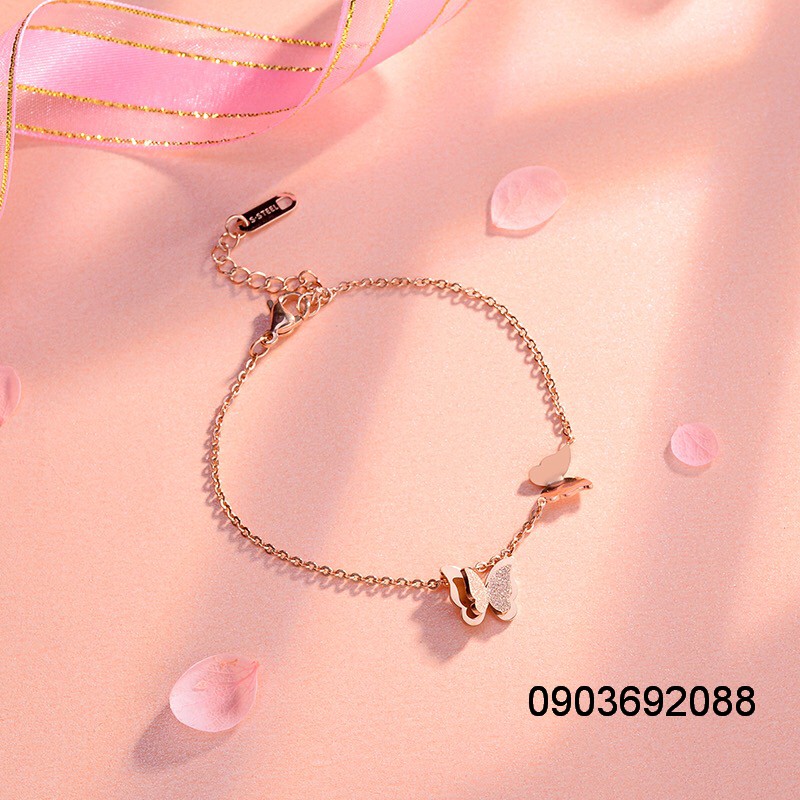 Lắc tay - chân titan 2 hình con bướm phủ cát LC14