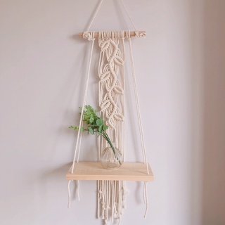 Kệ gỗ treo tường tết dây thừng macrame trang trí decor phòng