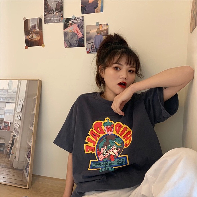 SUXI Áo thun cổ tròn ngắn tay in hình thời trang mùa hè cho nữ