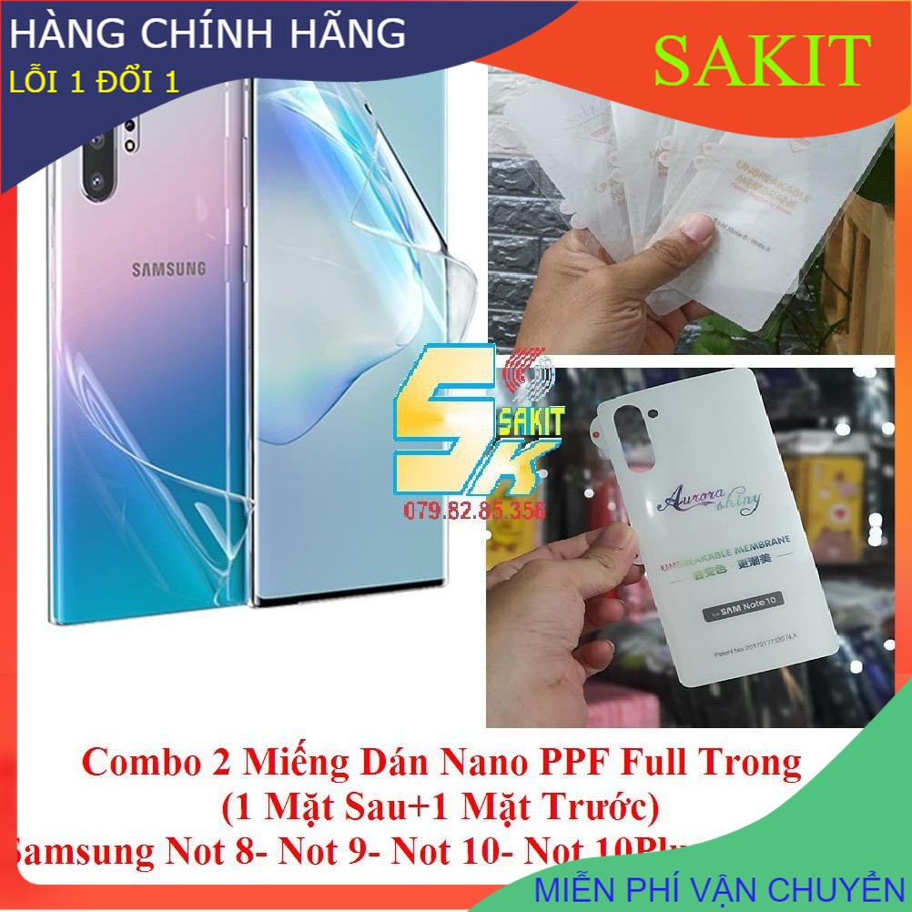 Combo 2 Miếng Dán PPF Full(1 Mặt Sau+1 Mặt Trước) Trong Samsung Not 8- Not 9- Not 10- Not 10Plus.