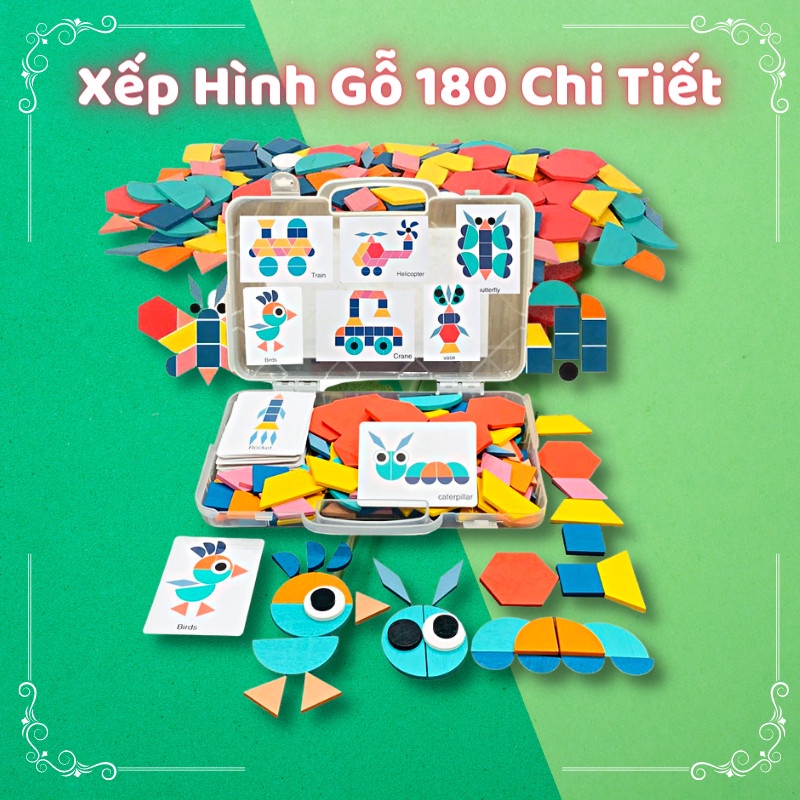 Siêu Hot Xếp Hình Có Hộp Đựng 180 Chi Tiết Kèm 24 Thẻ Học Flashcard