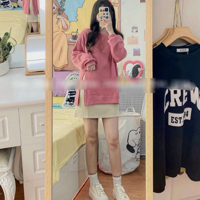 ÁO LEN QC XẺ TÀ CÁ TÍNH TAY DÀI 4M: Trắng - Kem - Xanh - Hồng