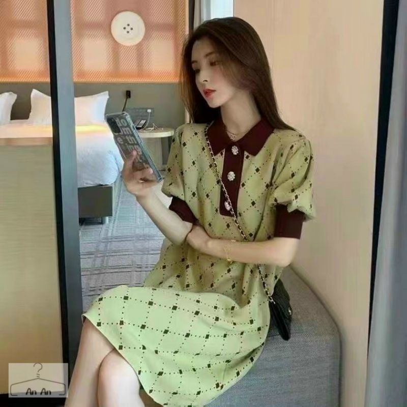 Đầm len mtg cổ đức khuy đá