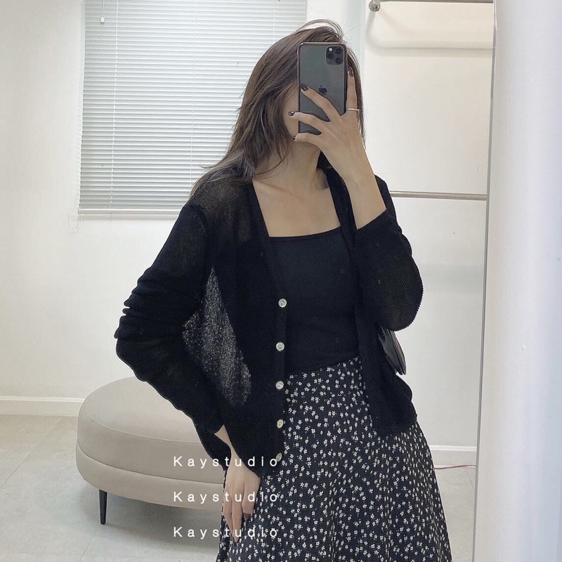 ÁO KHOÁC TAY DÀI DỆT KIM ĐEN - AKTDDKD