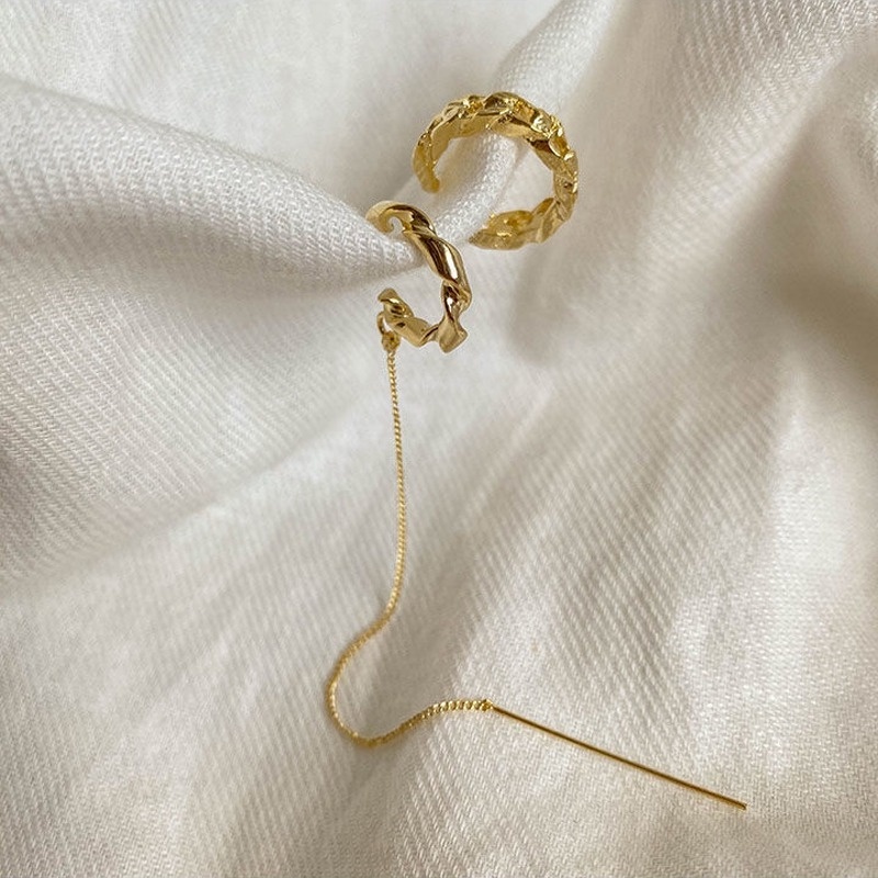 Bông Tai Dạng Kẹp Phối Dây Xích Tua Rua Phong Cách Hip hop Thời Trang Cho Nữ