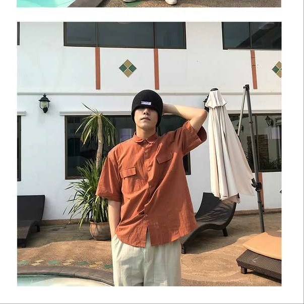 [Mã 44FASHIONSALE1 giảm 10K đơn 50K] Áo Sơ Mi Trơn Cộc Tay 🦋 Áo Túi Hộp Dáng Thụng Unisex Nam Nữ 4 Màu 🦋