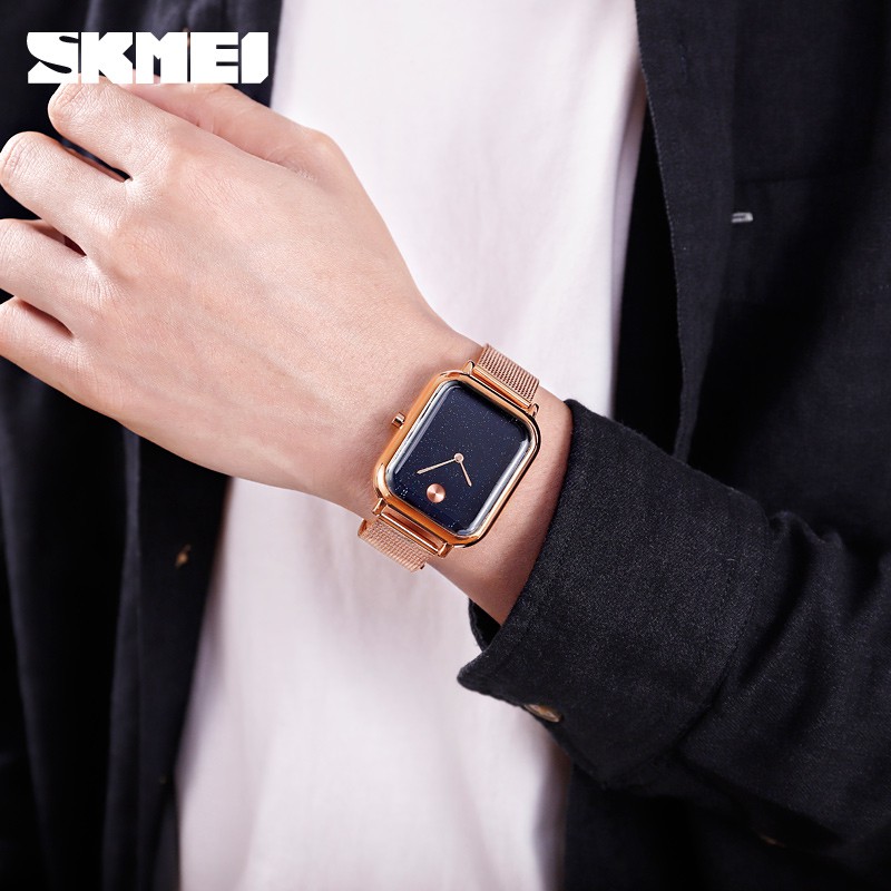 Đồng Hồ Thời Trang SKMEI 9187 Mặt Vuông Với Dây Đeo Bằng Thép Chống Nước Dành Cho Cặp Đôi