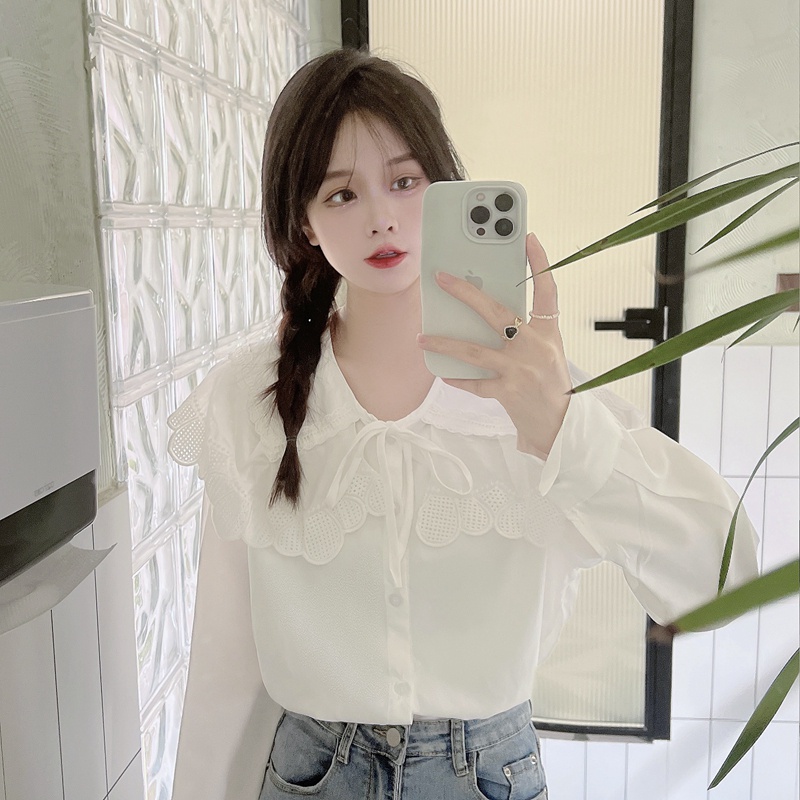 SUXI Áo Sơ Mi Tay Dài Cổ Búp Bê Màu Sắc Ngọt Ngào Thời Trang Cho Nữ