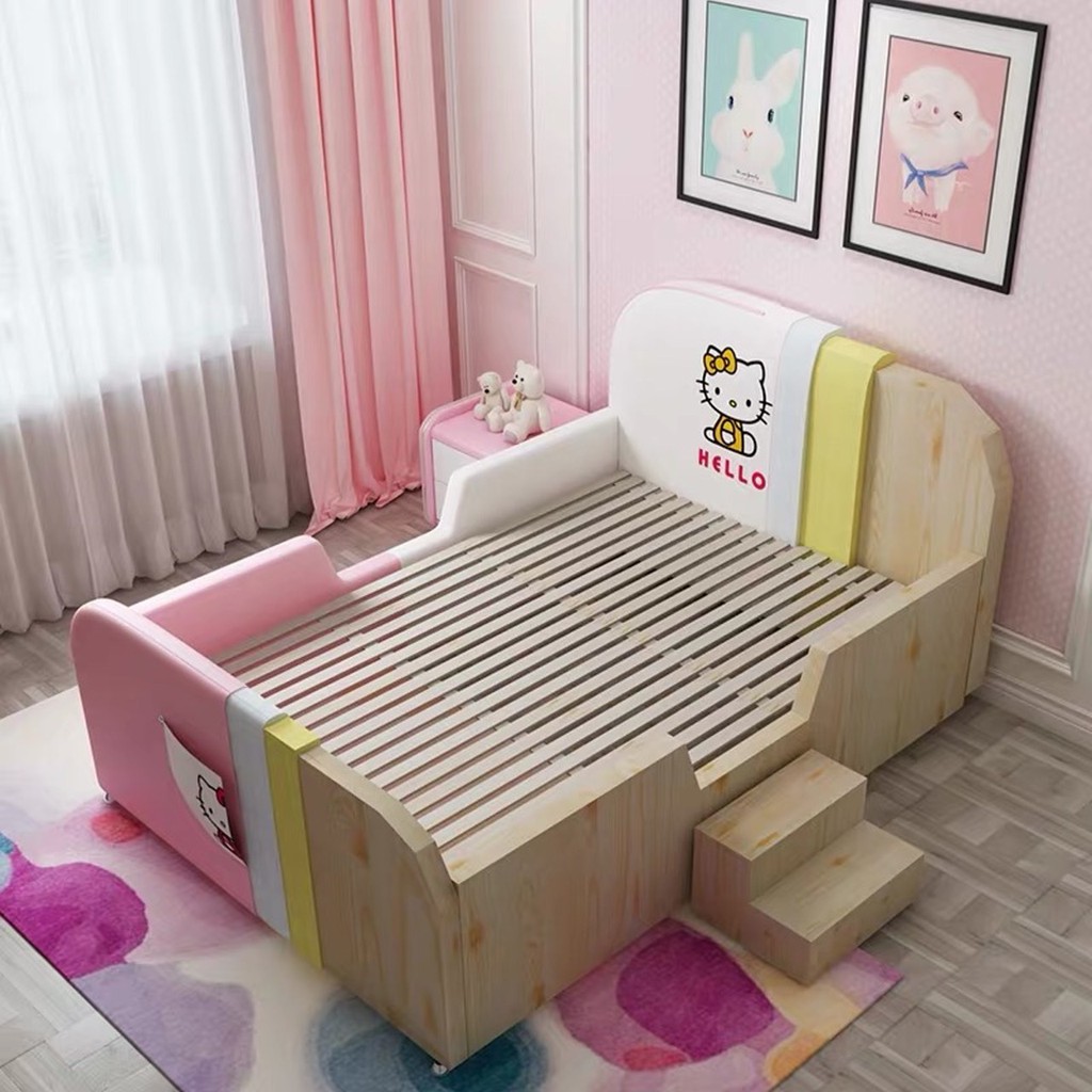 Giường ngủ trẻ em, giường ngủ sofa cho bé gái HELLO KITTY có bậc thang, cầu trượt kích thước 1m5*2m
