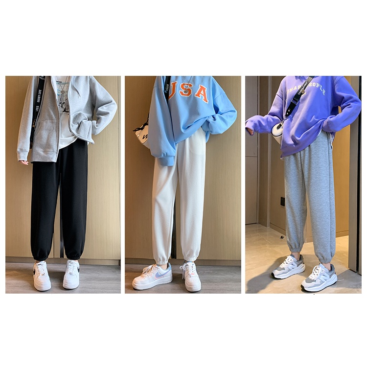 SUXI Quần thể thao lưng cao ống rộng năng động thời trang phong cách Hàn Quốc dành cho nữ