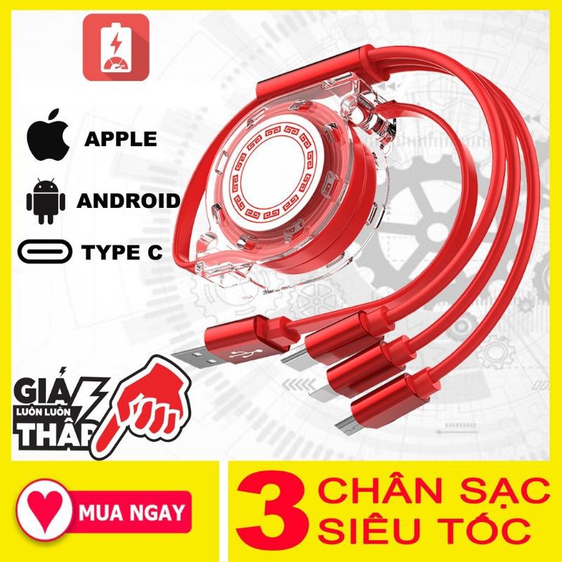 Cáp đa năng 3 đầu sạc Dây Rút YT 3 in 1 Tiện Dụng