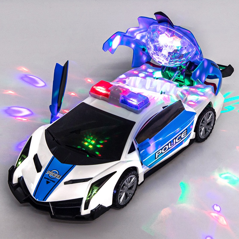 Đồ chơi xe ô tô cảnh sát biến hình, xoay 360, có đèn, có nhạc loại xịn
