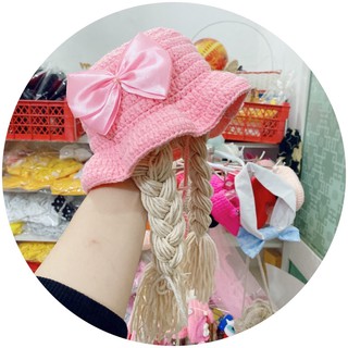 nón len tóc giả cho bé gái ( mầu hồng)