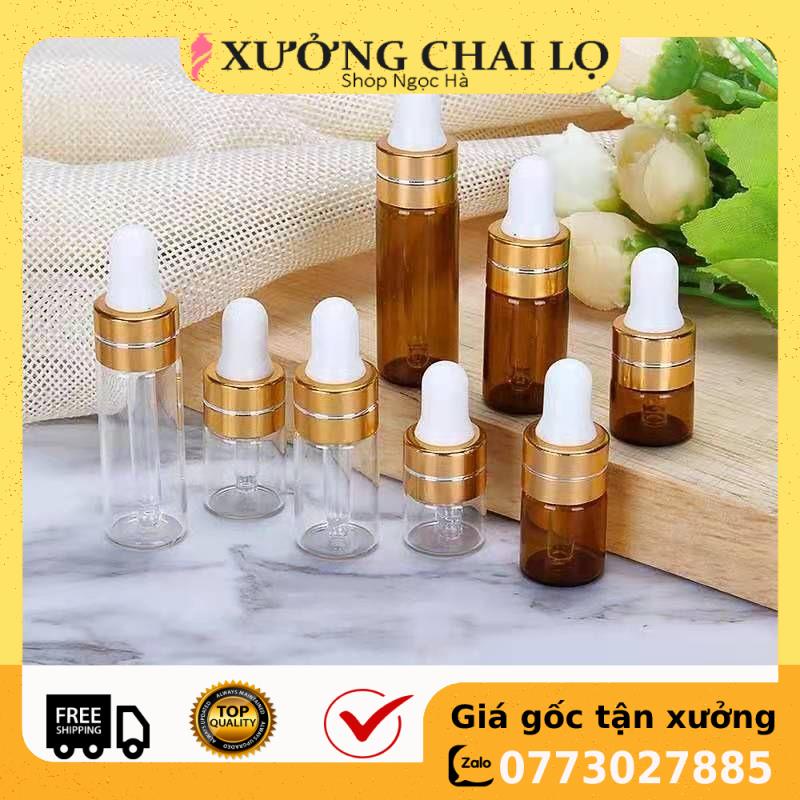 Lọ Chiết Serum ❤ GIÁ RẺ NHẤT ❤ Lọ Đựng Tinh Dầu Thủy Tinh Mỏng Bóp Giọt Khoen Vàng, Đen 2ml,3ml,5ml chiết mỹ phẩm.