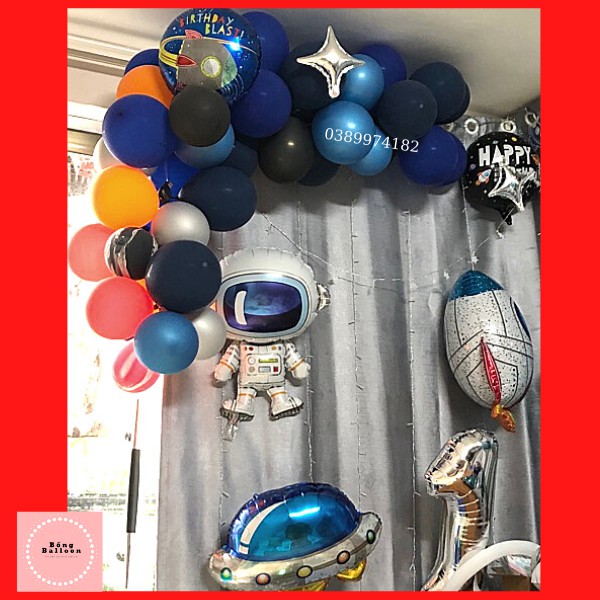 Set bóng trang trí sinh nhật cho bé trai  ❤️TẶNG BÓNG SỐ❤️ Bộ bong bóng sinh nhật bé trai phi hành gia màu xanh T1