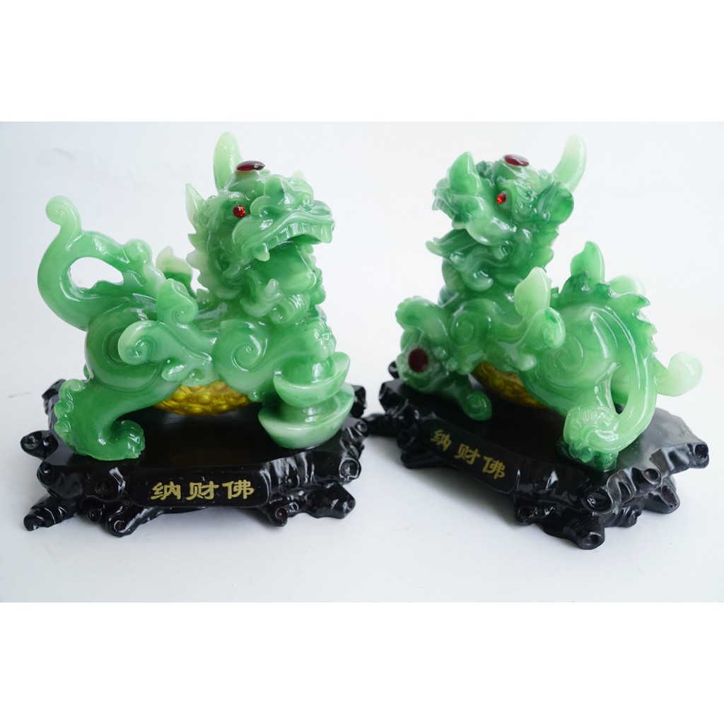 Cặp tượng Tỳ Hưu xanh bụng trứng vàng tài lộc phong thủy lộc phát - Cao 17cm | BigBuy360 - bigbuy360.vn