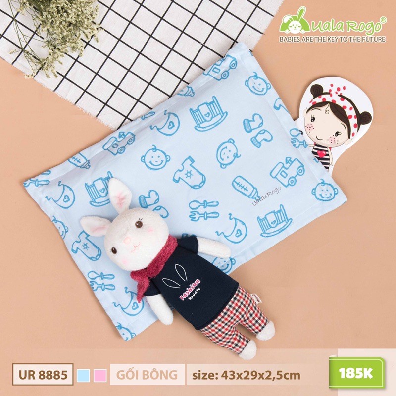 Gối Bông Nano trẻ em UalaRogo kích thước 43x29x2,5cm cotton 100% mềm mát thấm mồ hôi tốt