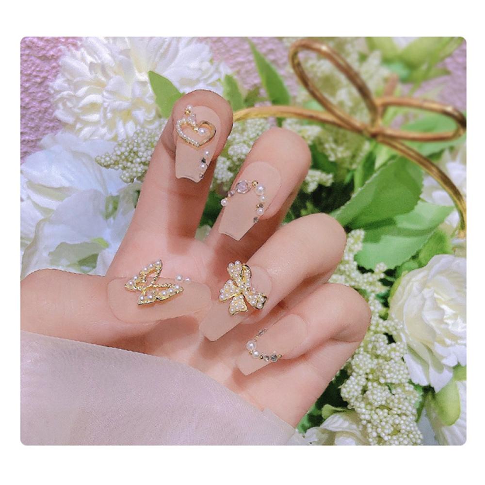 Phụ Kiện Trang Trí Móng Tay Nghệ Thuật Bằng Hợp Kim Hình Nơ Đính Đá Và Ngọc Trai T2X2