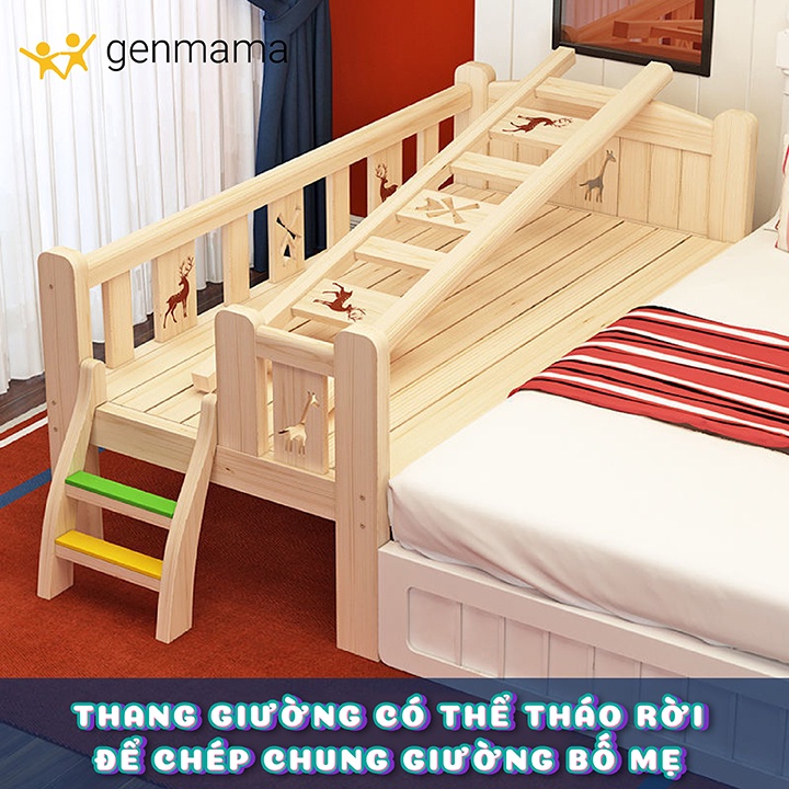 Giường cho bé quây 3 mặt ghép giường cha mẹ size 168cm x 88cm x 40cm,Giường ngủ cho bé quây 3 mặt,4 mặt gỗ thông GENMAMA