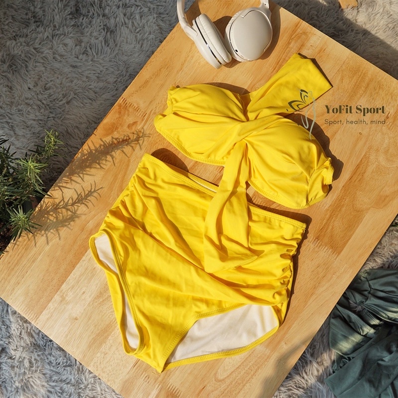 Bikini 2 mảnh cạp cao che bụng màu vàng