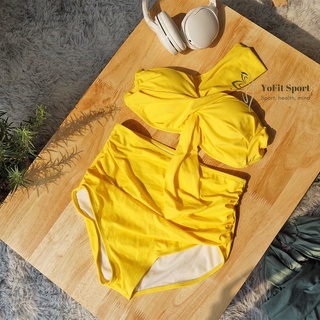 Bikini 2 mảnh cạp cao che bụng màu vàng