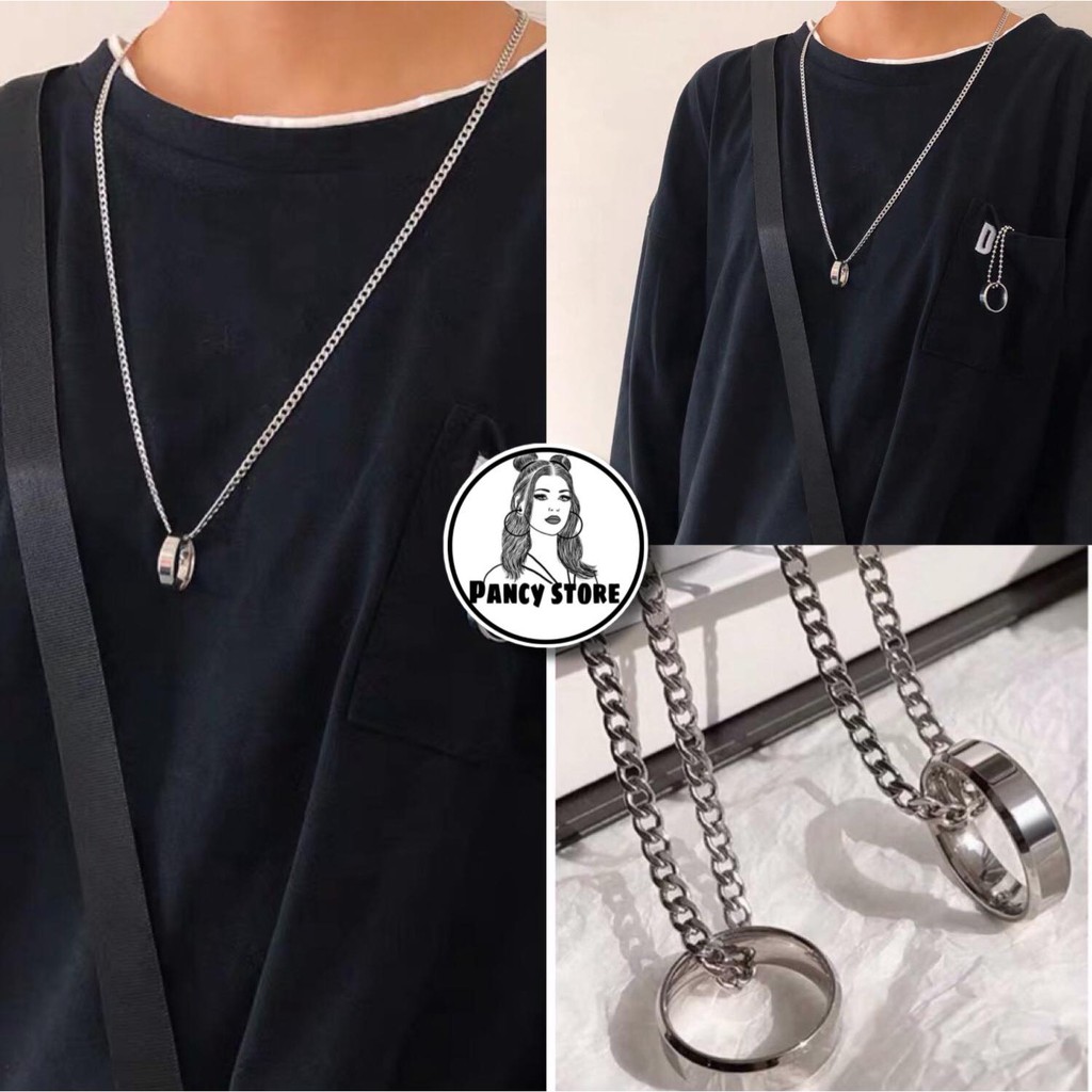 dây chuyền vòng cổ nam nữ titan phối nhẫn trơn không gỉ siêu bền cá tính