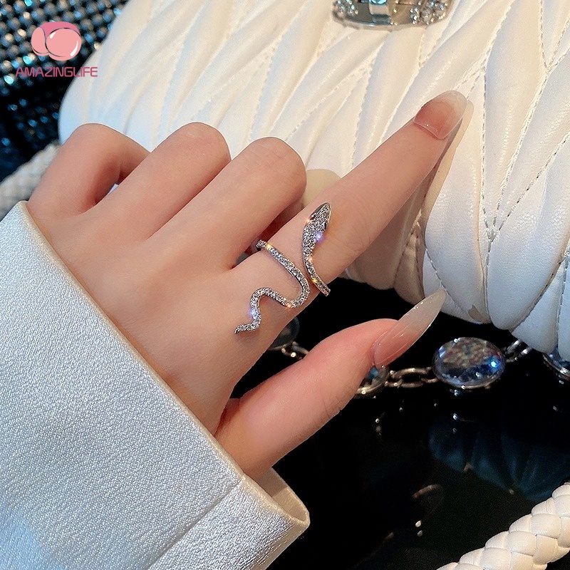 Nhẫn Đeo Tay Kim Loại Hình Rắn Đính Đá Zircon Thời Trang Nữ