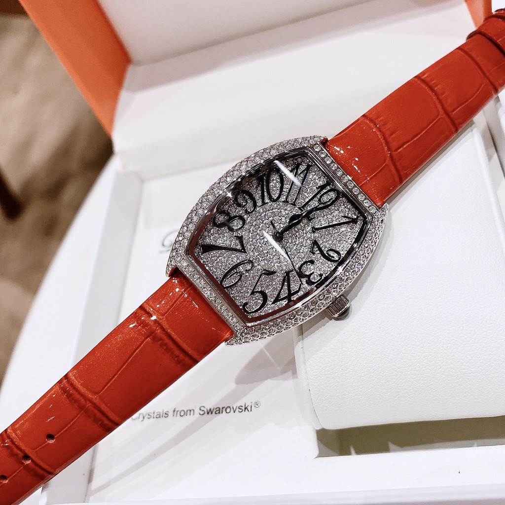 Set Đồng Hồ Nữ Davena 31525 Dây Da Đỏ Silver - Kèm Dây Da Đen Chính Hãng