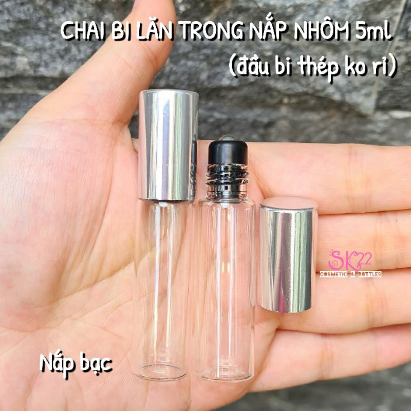 🍀[5ml/10ml]CHAI BI LĂN TRONG NẮP NHÔM (đầu bi thép ko rỉ)🍀