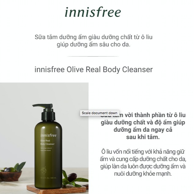[Mã COSIF05 giảm 10% đơn 400K] Sữa tắm dưỡng ẩm sâu từ ô liu innisfree Olive Real Body Cleanser 300ml