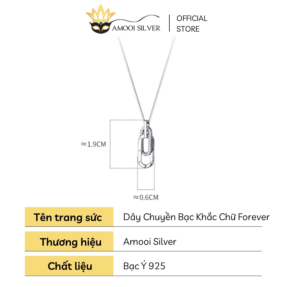 Dây Chuyền Bạc S925 Mẫu Kẹp Giấy Đính Đá Cao Cấp Khắc Chữ Forever - Amooi Silver AD164