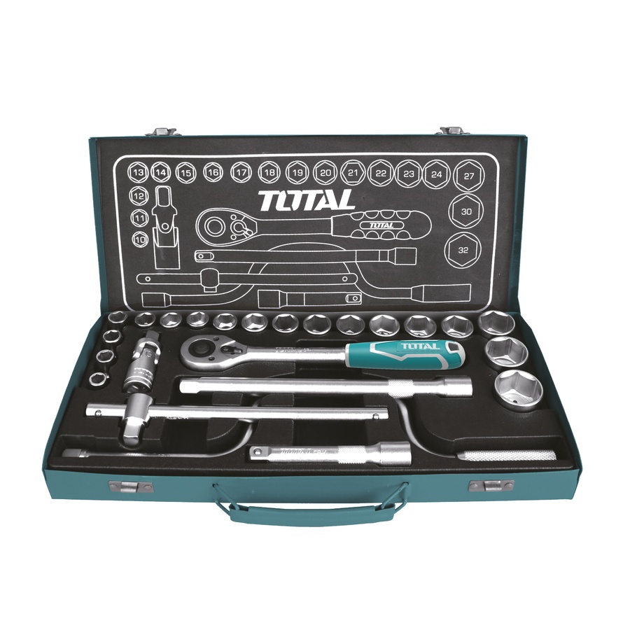 Bộ tay vặn và đầu khẩu 1/2 inch - 24 chi tiết đủ kích cỡ TOTAL THT141253