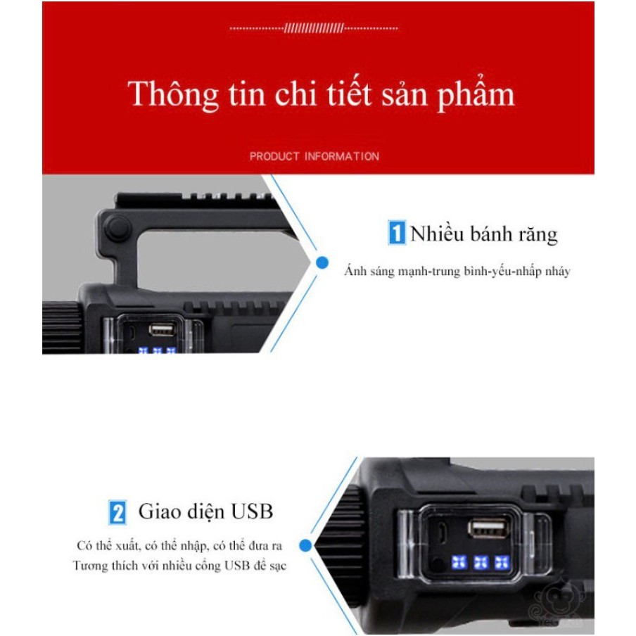 Đèn Pin Cầm Tay 3 Pha Siêu Sáng Dã Ngoại có chân đế