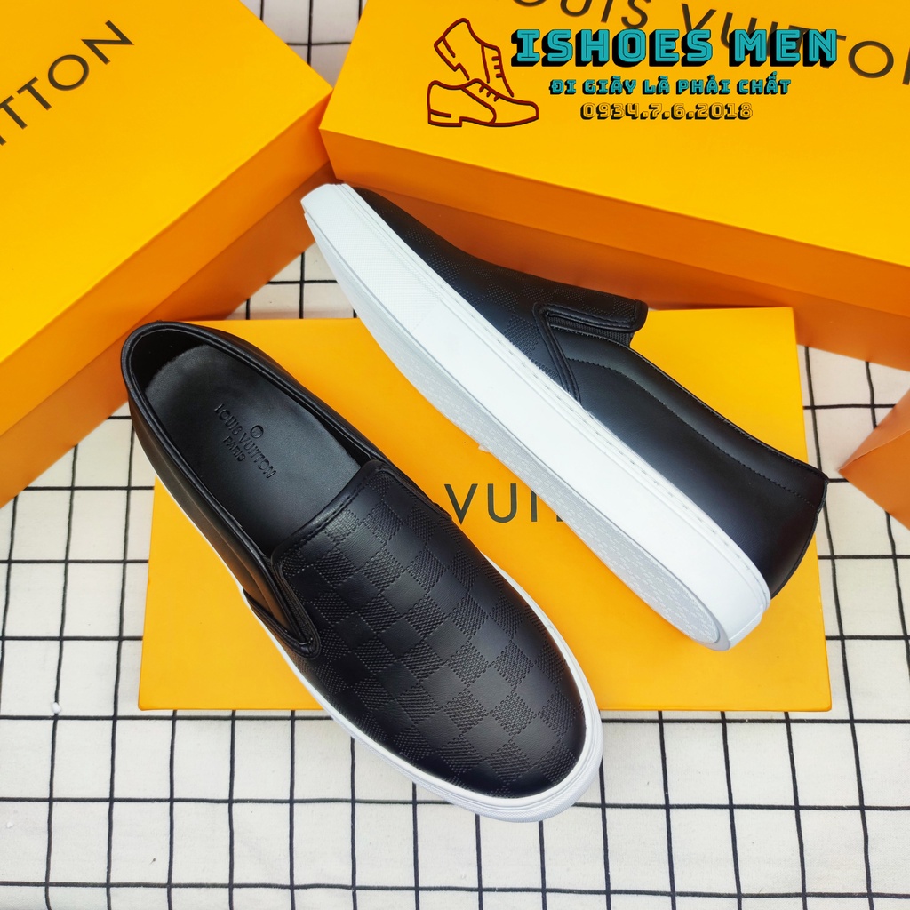 Giày Slip On LV Nam Thời Trang Caro Da Xịn Đế Kếp Khâu Chắc Chắn Lót Rời Cao Cấp Chuẩn Form Full Box