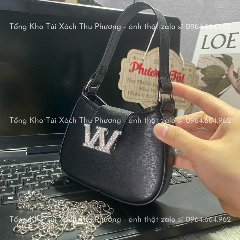 Túi Wang W dáng bầu kẹp nách da trơn mịn, sẵn 2 size chuẩn đẹp (ảnh thật shop chụp)