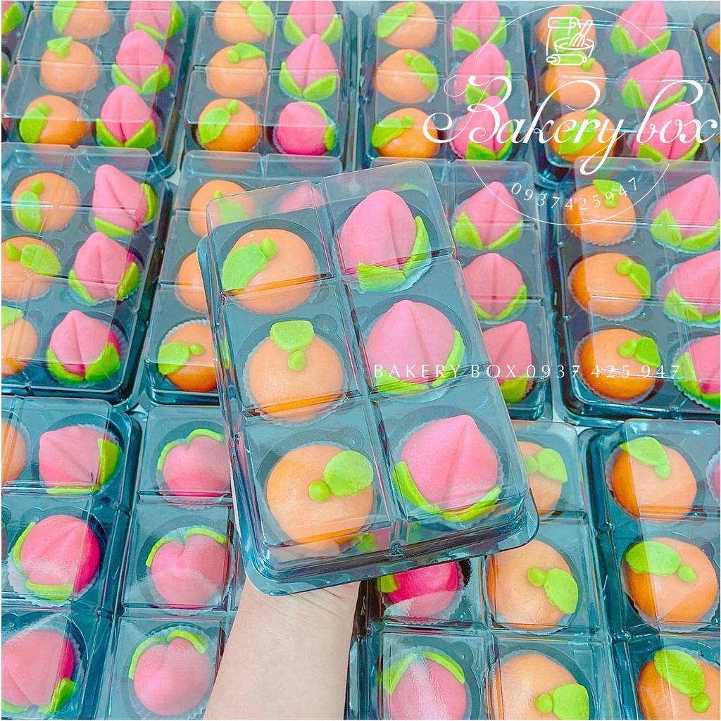 FG332 | 100 Hộp 6 Ngăn Đế Đen Lớn Đựng Bánh Mochi, Bánh Trung Thu 75gr