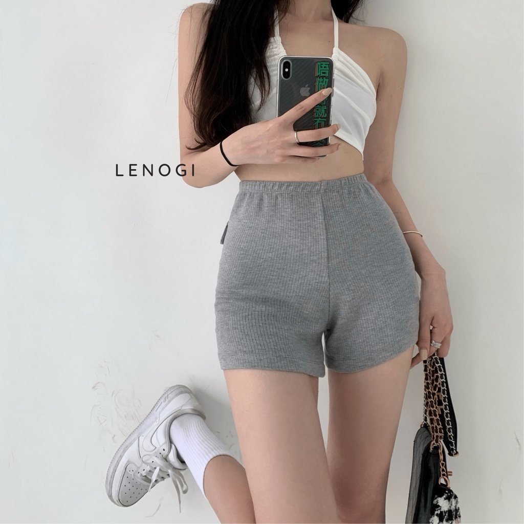 Quần legging đùi nữ ❤️LENOGI❤️ quần đùi gân tăm dáng ngắn, co dãn tốt vải dày dặn, phong cách thể thao