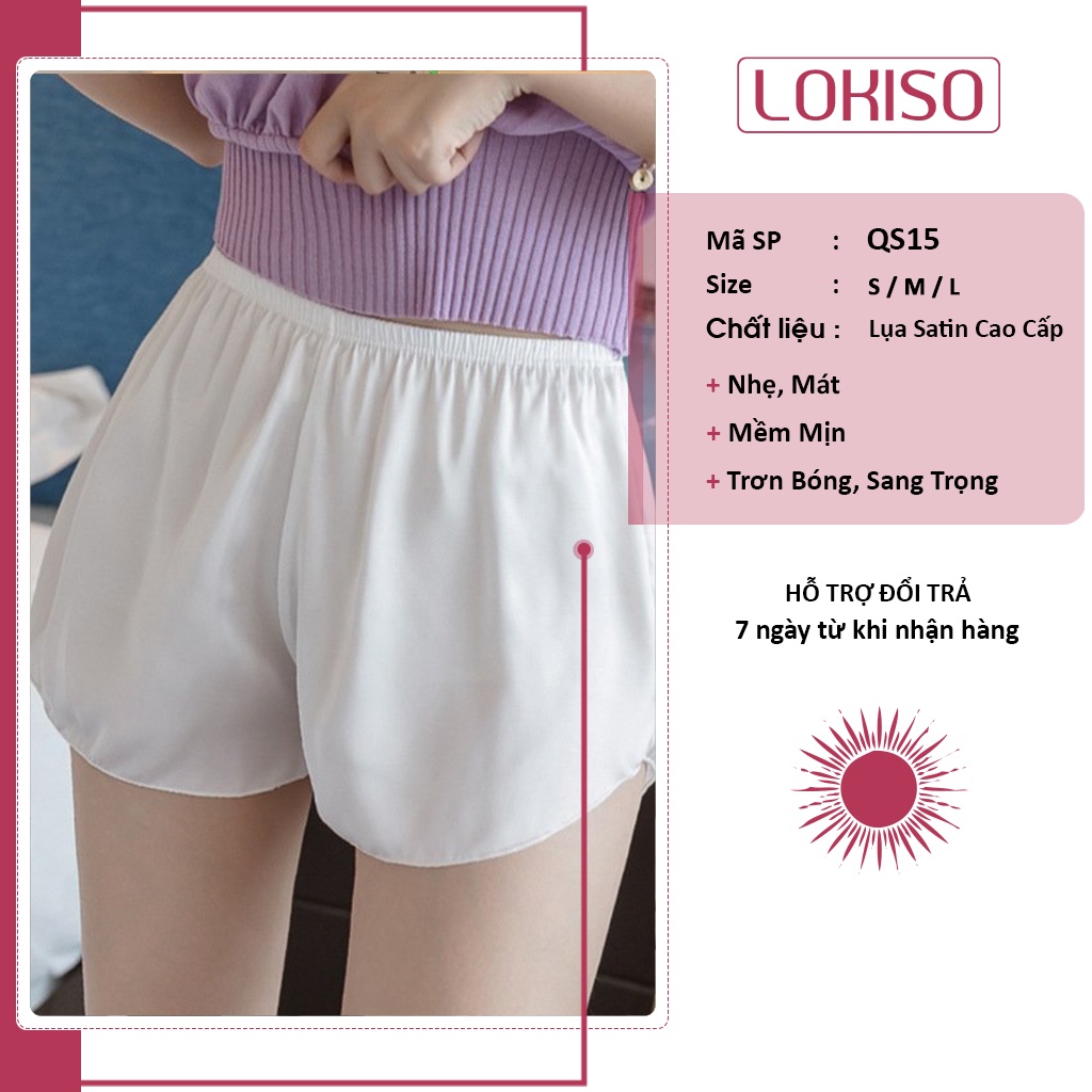 Quần đùi nữ mặc nhà lụa satin ống rộng lưng cao đẹp bigsize LOKISO QS15