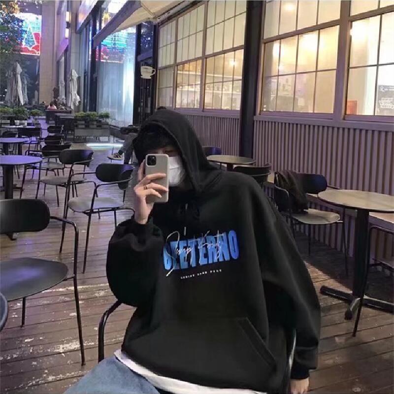 Áo hoodie dáng rộng in chữ phong cách Hàn Quốc thời trang mùa đông cho nam size M-8XL