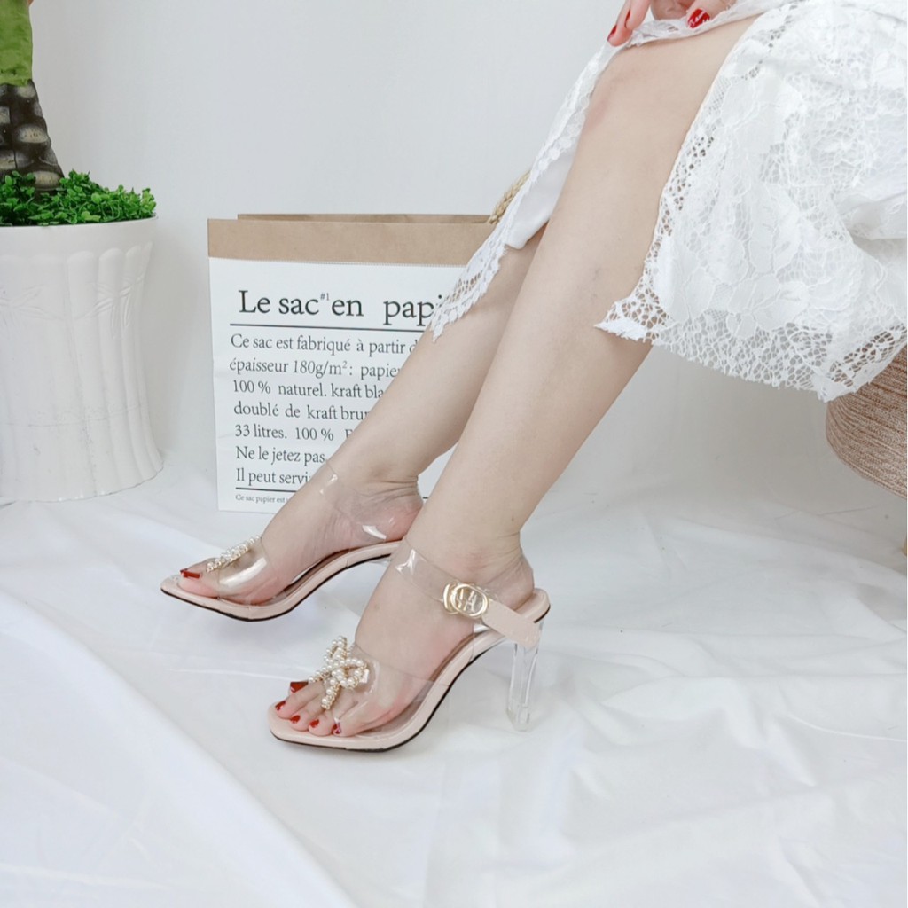 Giày cao gót 9p gót nhọn quai đính đá sang trọng cao cấp (CG TB Nơ Mảnh)