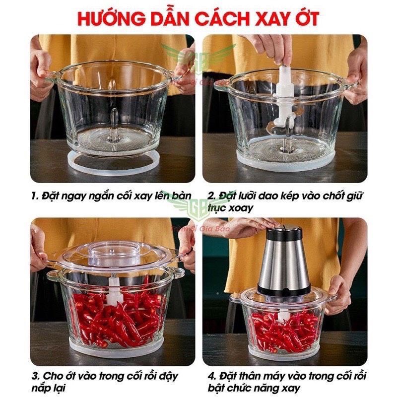 Máy Xay Thịt - Máy Xay Đa Năng Cầm Tay Cối Inox 4 Lưỡi/Công Suất 250W